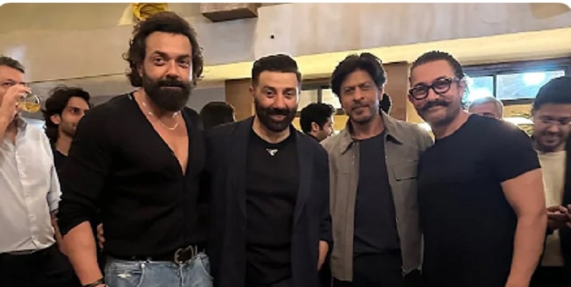 Shah Rukh Khan And Aamir Khan Pose With Sunny Deol And Bobby Deol At Gadar 2 Celebration